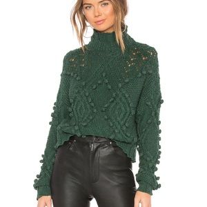 NWT • GREEN POM POM CABLE KNIT SWEATER • REVOLVE